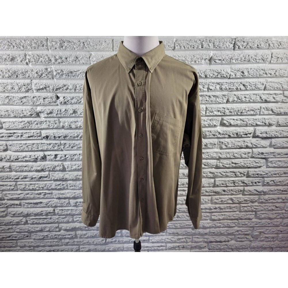 Doc & Amelia Mens Shirt 3XL Tan Polyester Long Sleeve Button Down Pocket BRO52E